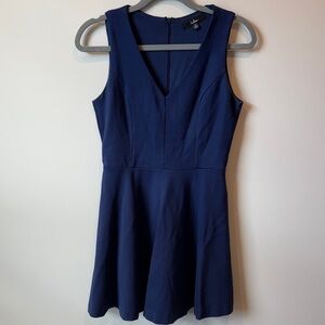 Lulu's Navy Blue V-Neck Skater Mini Dress